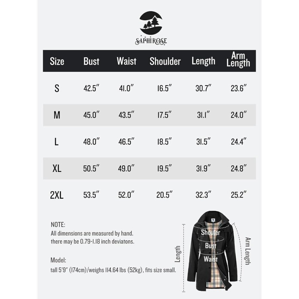 🆕SaphiRose Women's Black Waterproof Rain Long Lined Outdoor Raincoat with Hood - Picture 7 of 7